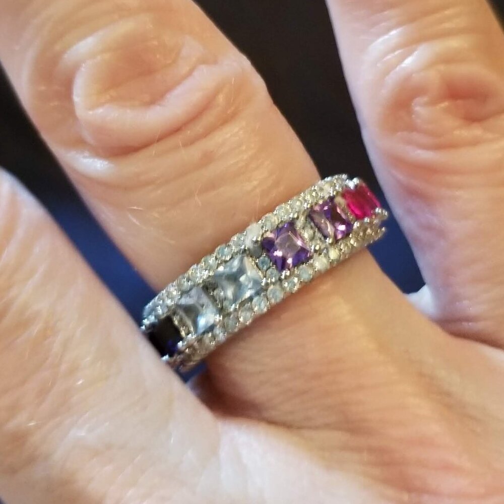 Vibrant Sterling silver rainbow eternity ring, size 5.5 - Picture 3 of 9